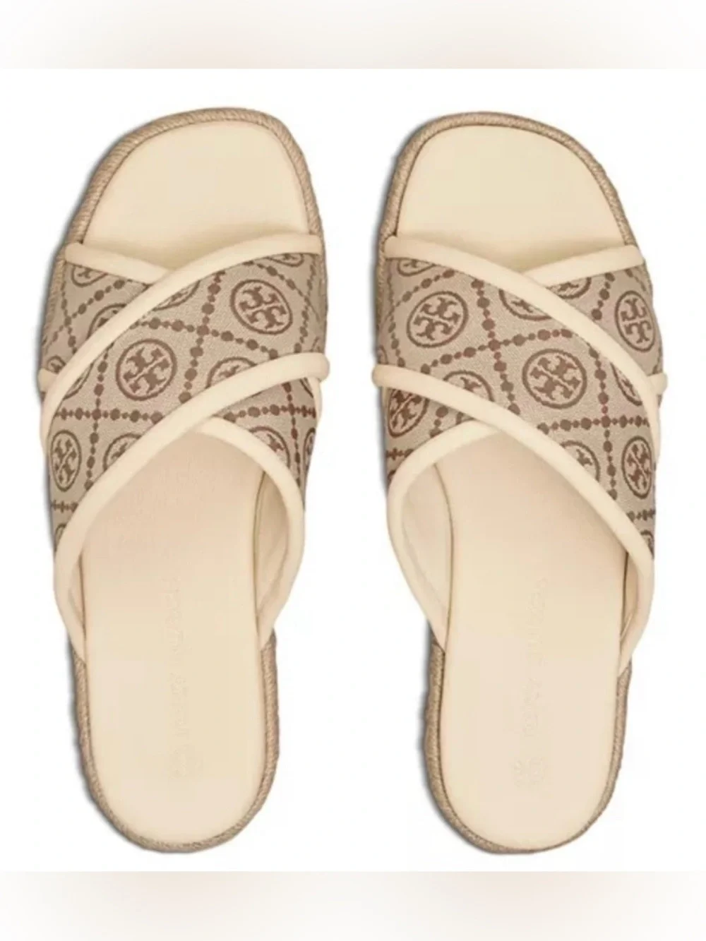 Tory Burch T Monogram Crisscross Espadrille Slide Sandals